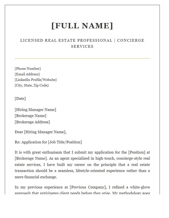 Concierge Style Real Estate Agent Cover Letter Template