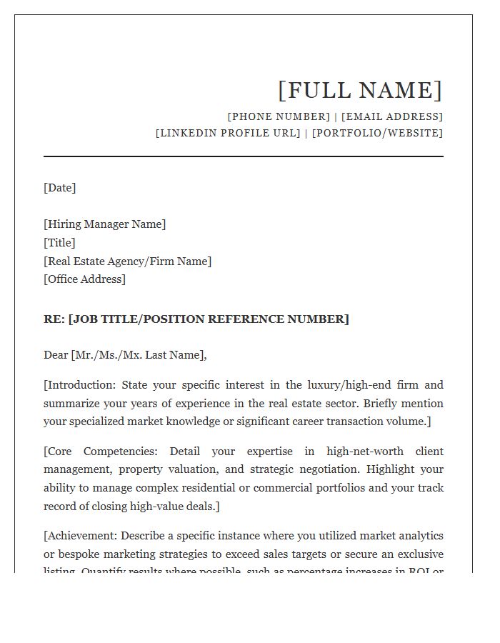Elite Real Estate Advisor Cover Letter Template