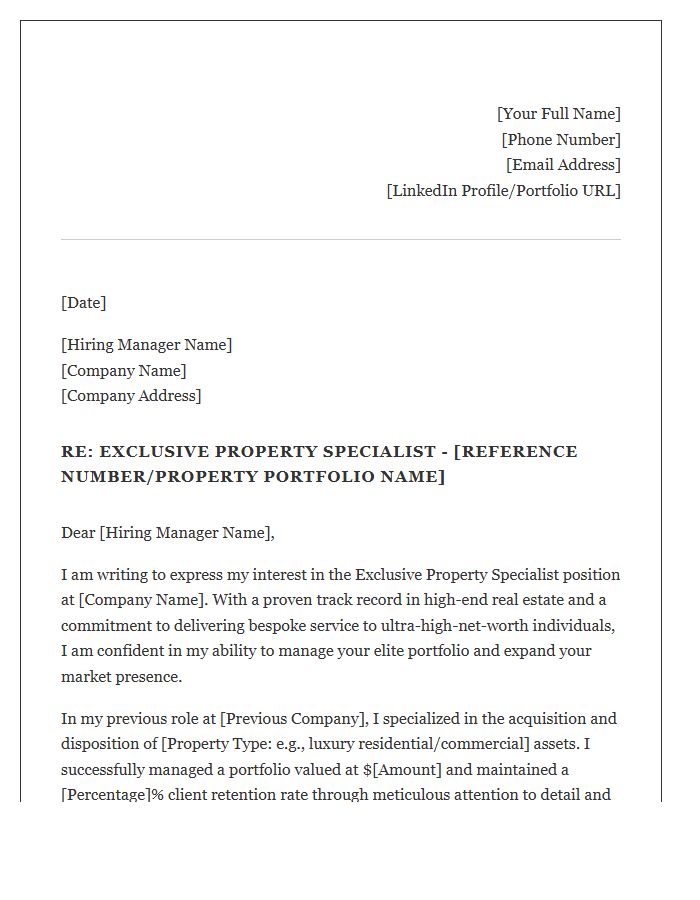 Exclusive Property Specialist Cover Letter Template