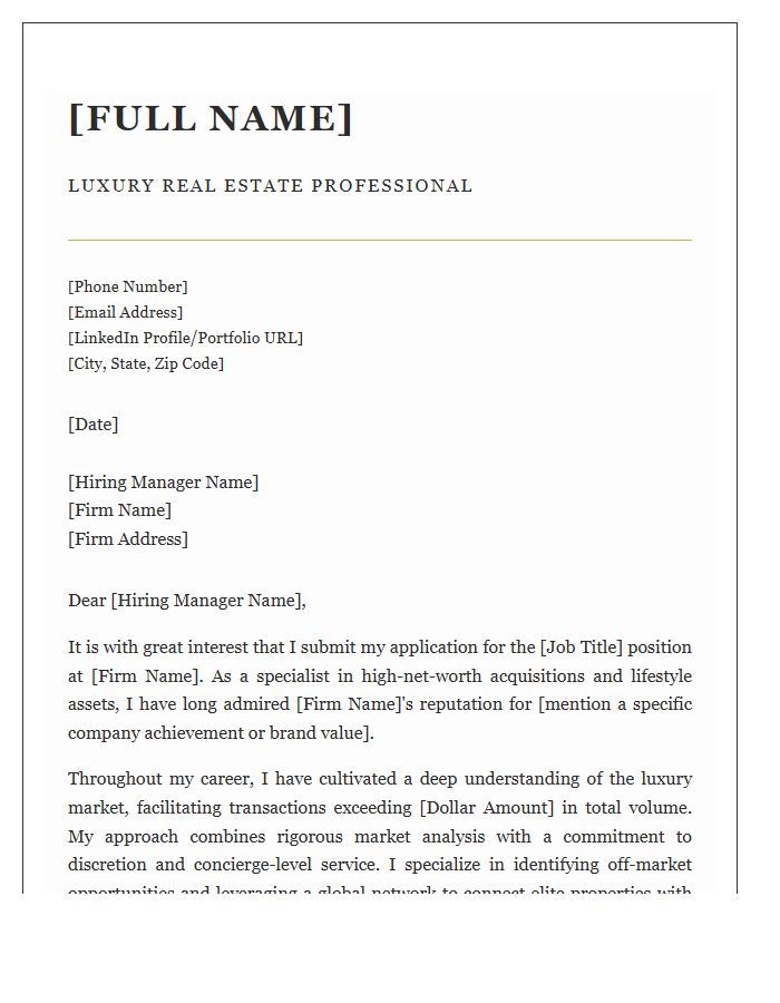 High End Property Sales Cover Letter Template