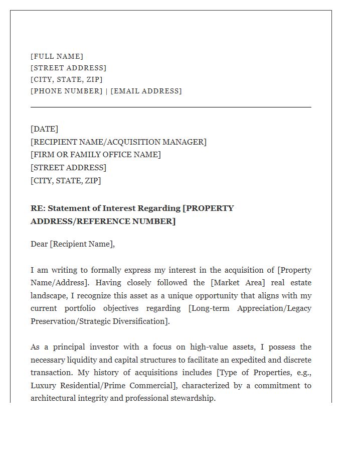 High Net Worth Individual Real Estate Cover Letter Template