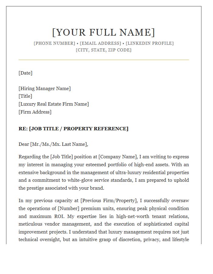 Luxury Real Estate Management Cover Letter Template