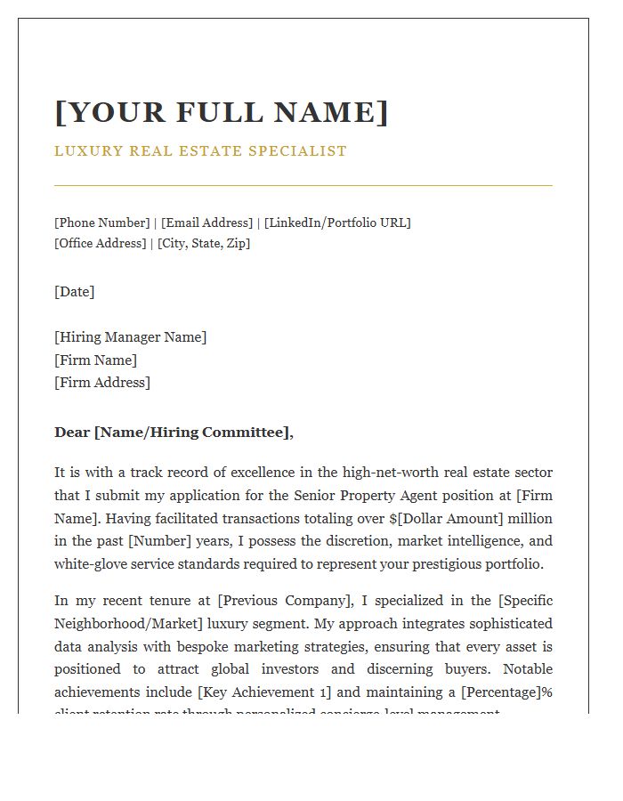 Multi Million Dollar Property Agent Cover Letter Template