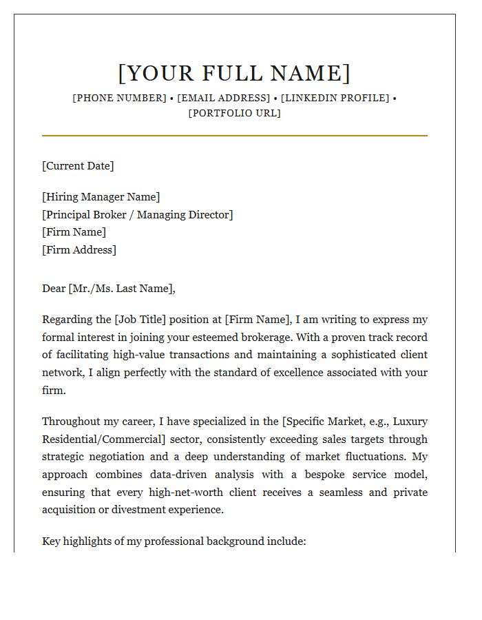 Prestigious Real Estate Broker Cover Letter Template