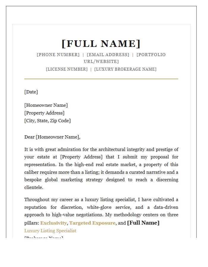 Professional Luxury Listing Agent Cover Letter Template