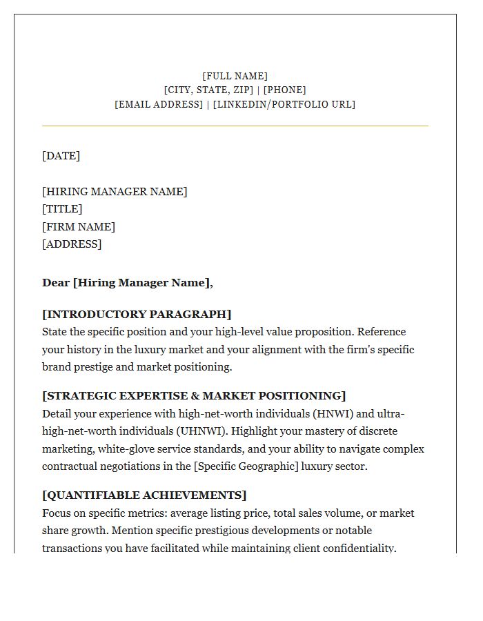 Strategic Luxury Real Estate Professional Cover Letter Template