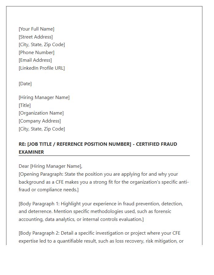 Certified Fraud Examiner Cover Letter Template