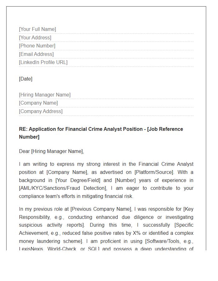 Financial Crime Analyst Cover Letter Template