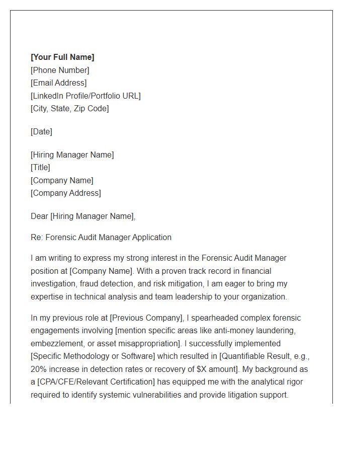 Forensic Audit Manager Cover Letter Template