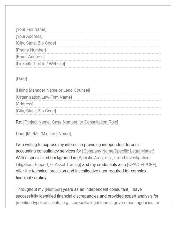 Independent Forensic Accounting Consultant Cover Letter Template
