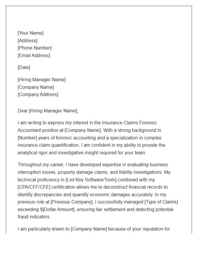 Insurance Claims Forensic Accountant Cover Letter Template