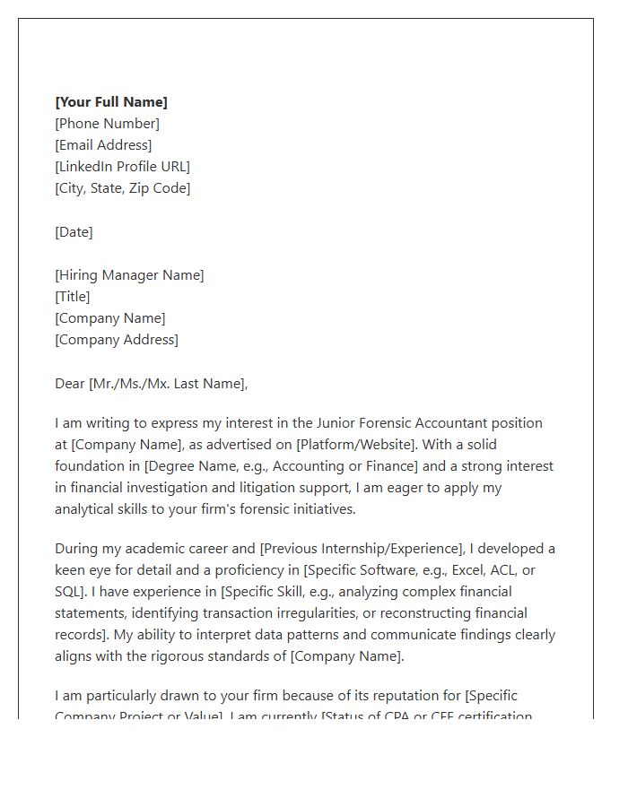 Junior Forensic Accountant Cover Letter Template