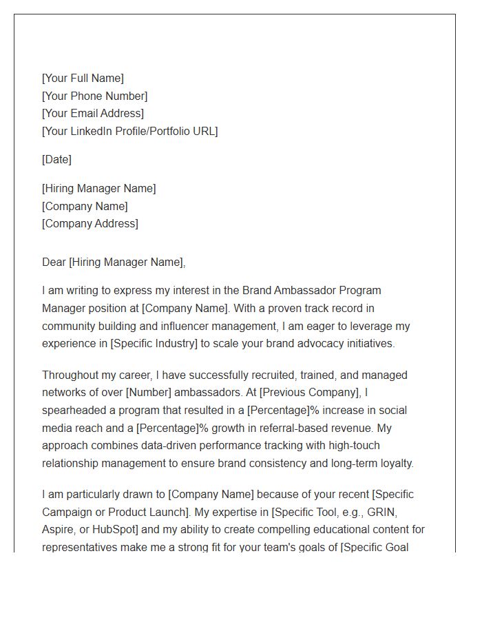 Brand Ambassador Program Manager Cover Letter Template