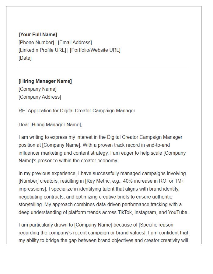 Digital Creator Campaign Manager Cover Letter Template
