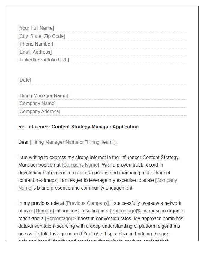 Influencer Content Strategy Manager Cover Letter Template