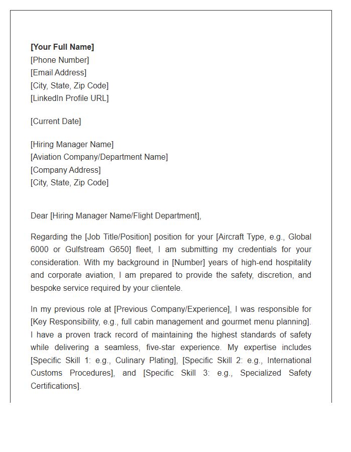 Business Jet Flight Attendant Cover Letter Template
