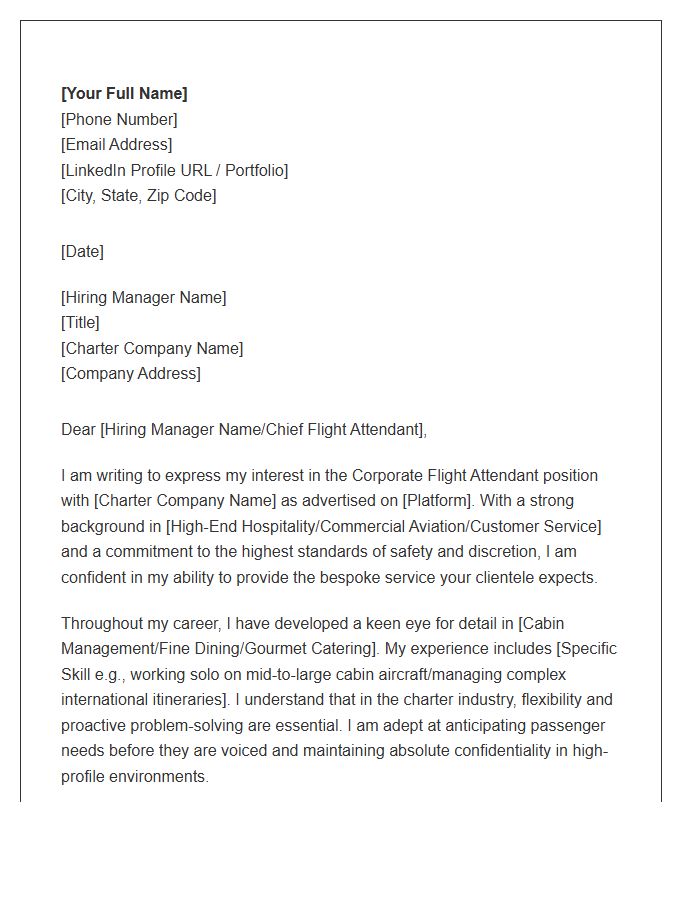 Charter Aviation Flight Attendant Cover Letter Template