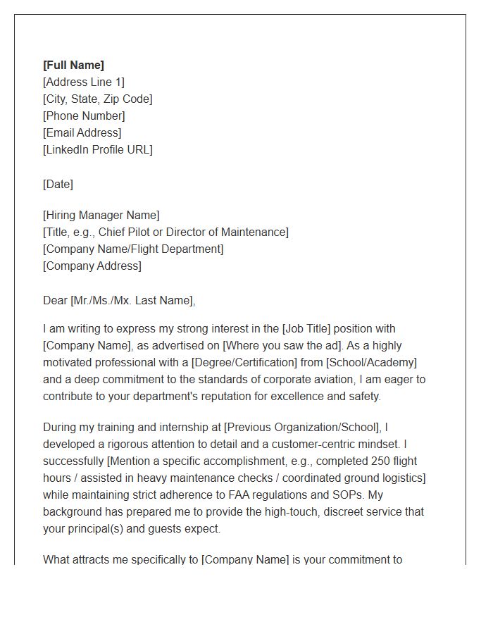 Entry Level Corporate Aviation Cover Letter Template