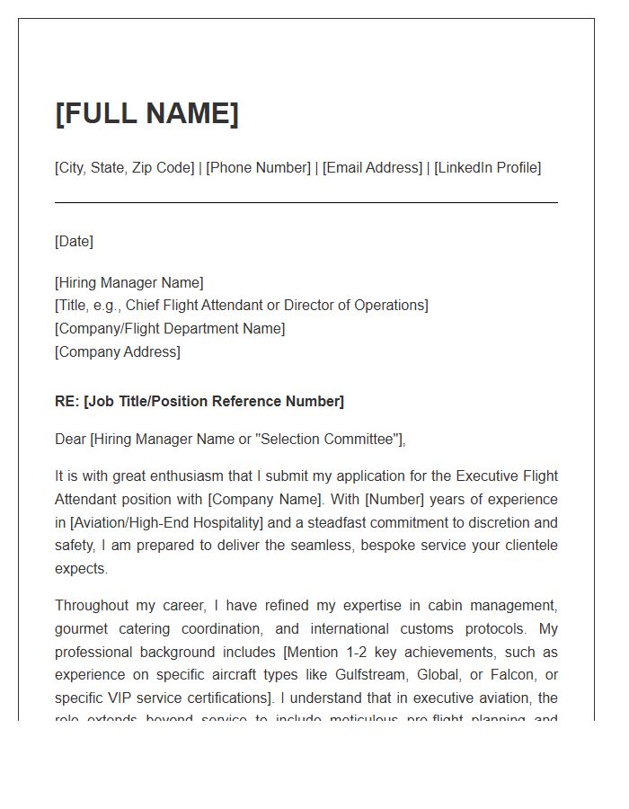 Executive Aviation Flight Attendant Cover Letter Template