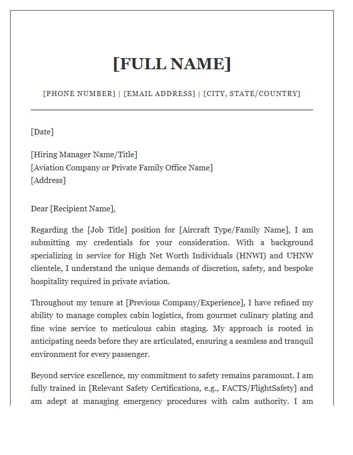 High Net Worth Flight Attendant Cover Letter Template
