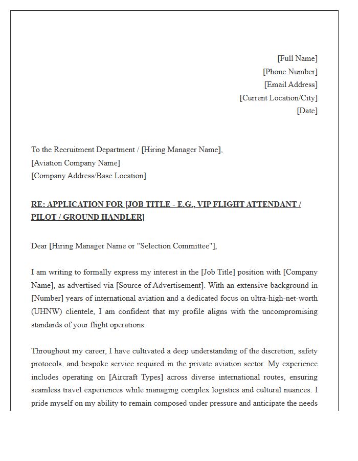 International Private Jet Cover Letter Template