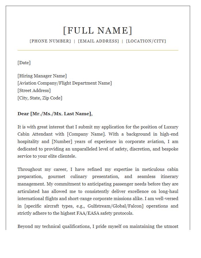 Luxury Aircraft Cabin Attendant Cover Letter Template