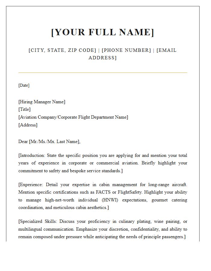 Luxury Corporate Flight Attendant Cover Letter Template