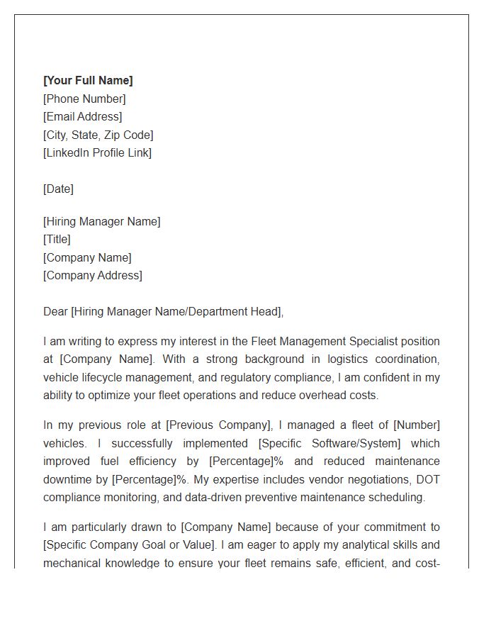 Fleet Management Specialist Cover Letter Template