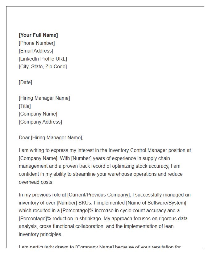 Inventory Control Manager Cover Letter Template