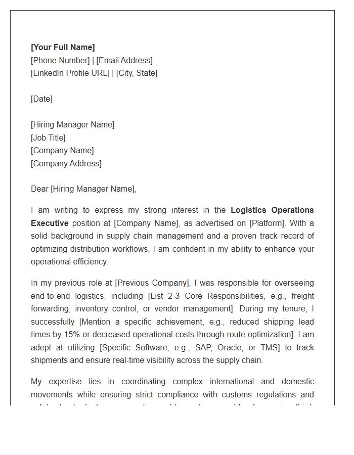 Logistics Operations Executive Cover Letter Template