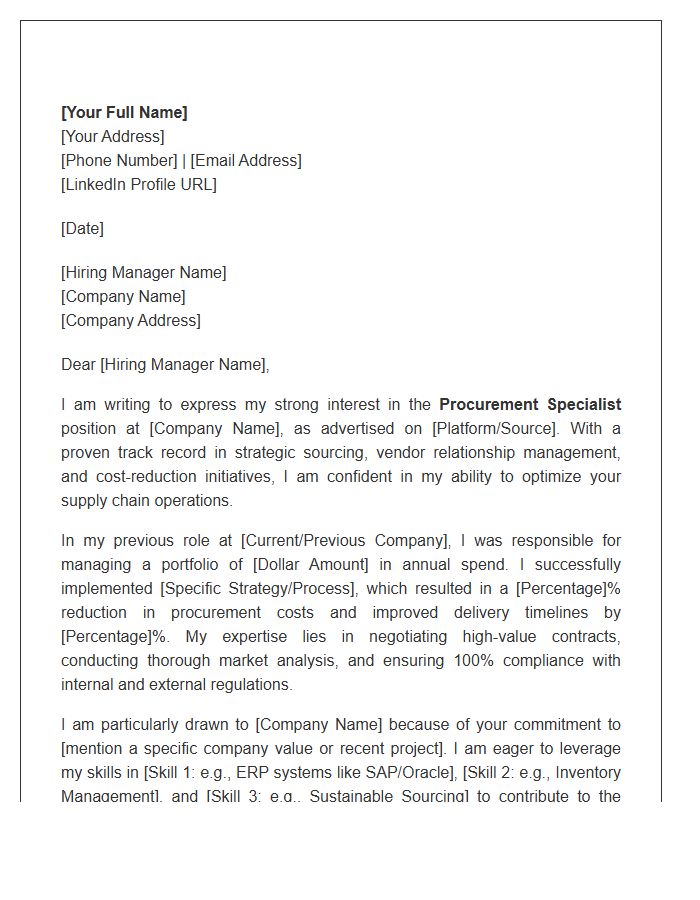 Procurement Specialist Cover Letter Template