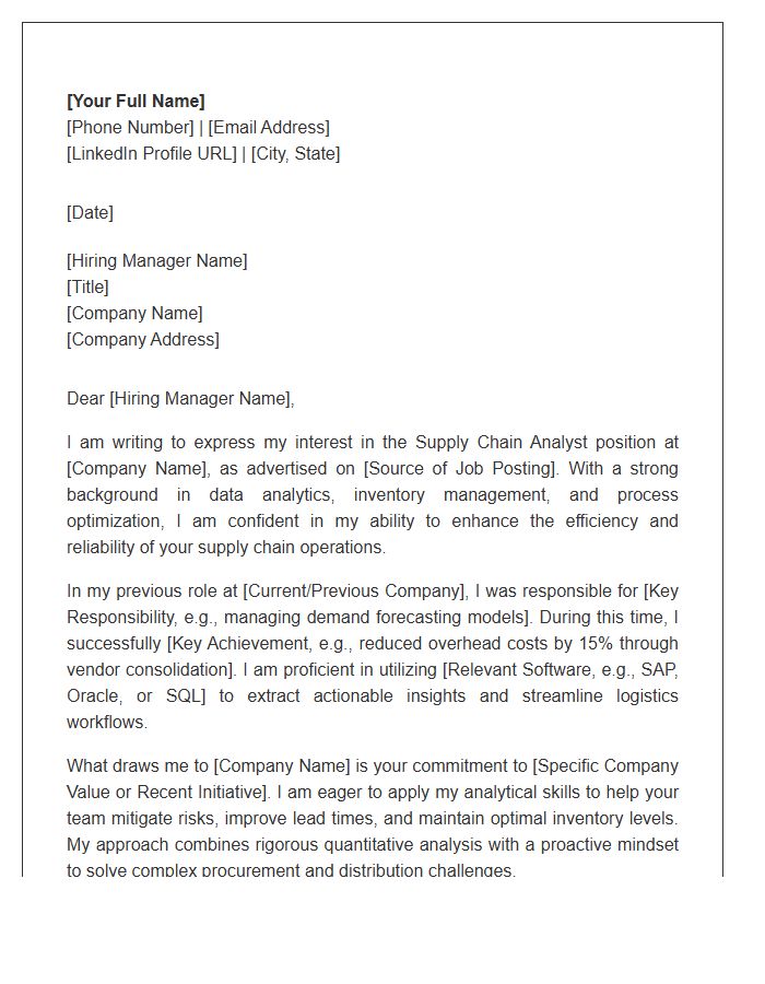 Supply Chain Analyst Cover Letter Template