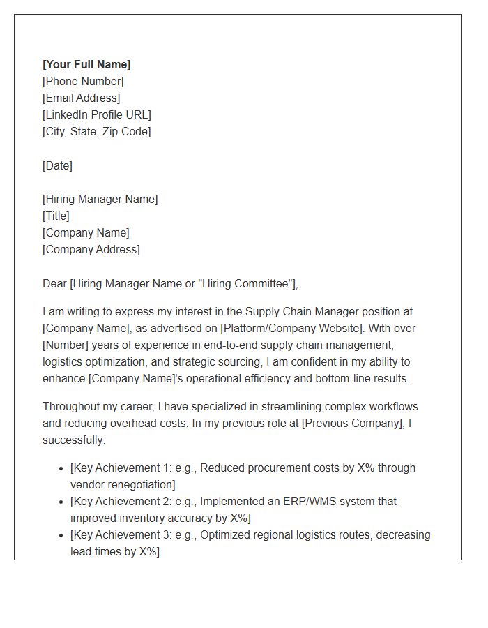 Supply Chain Manager Cover Letter Template