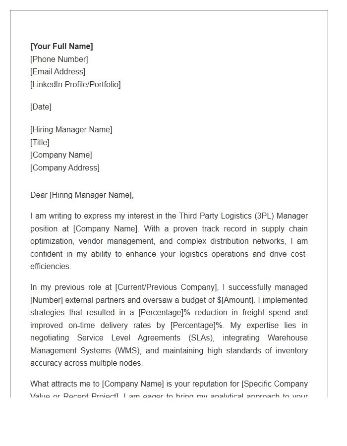 Third Party Logistics Manager Cover Letter Template