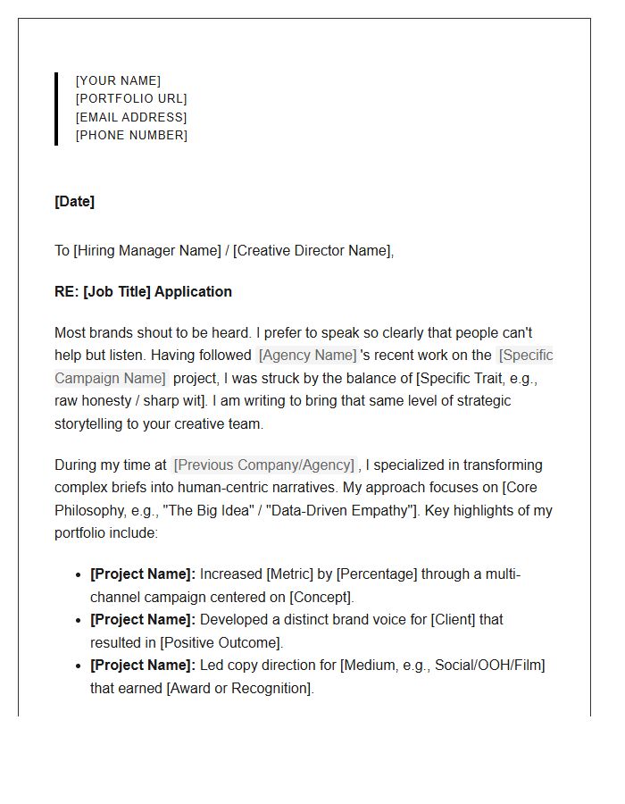 Creative Agency Copywriter Cover Letter Template