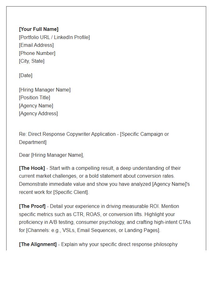 Direct Response Copywriter Advertising Agency Cover Letter Template