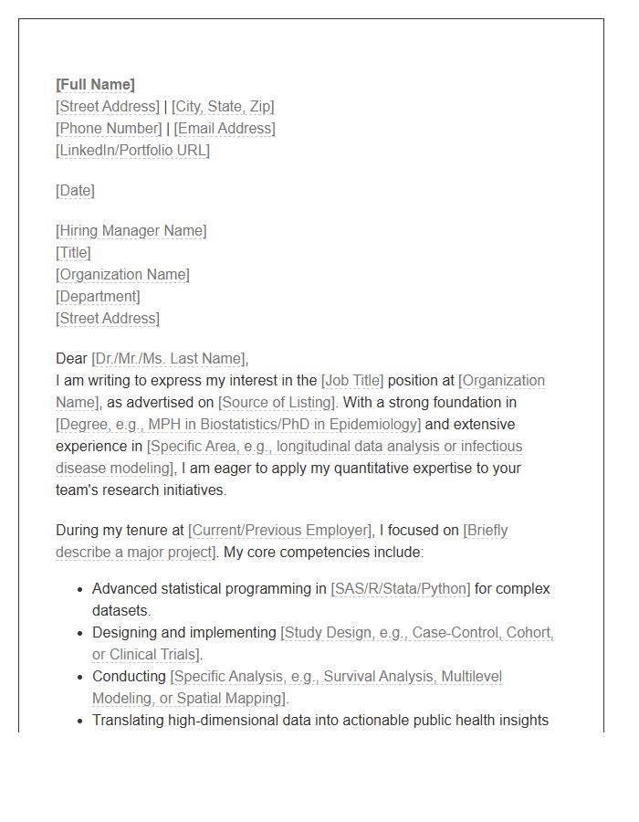 Biostatistical Epidemiologist Cover Letter Template