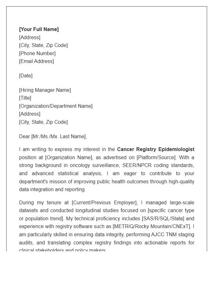 Cancer Registry Epidemiologist Cover Letter Template