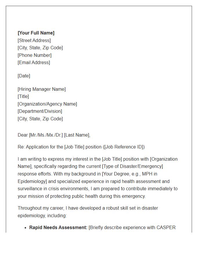 Disaster Epidemiology Response Cover Letter Template