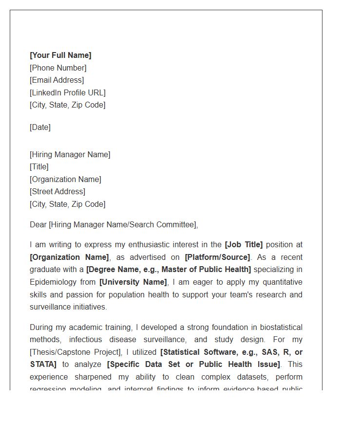 Entry Level Public Health Epidemiologist Cover Letter Template