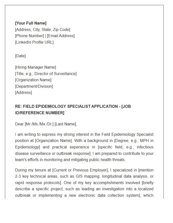 Field Epidemiology Specialist Cover Letter Template