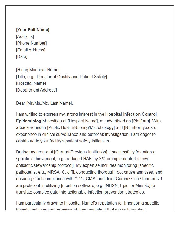 Hospital Infection Control Epidemiologist Cover Letter Template