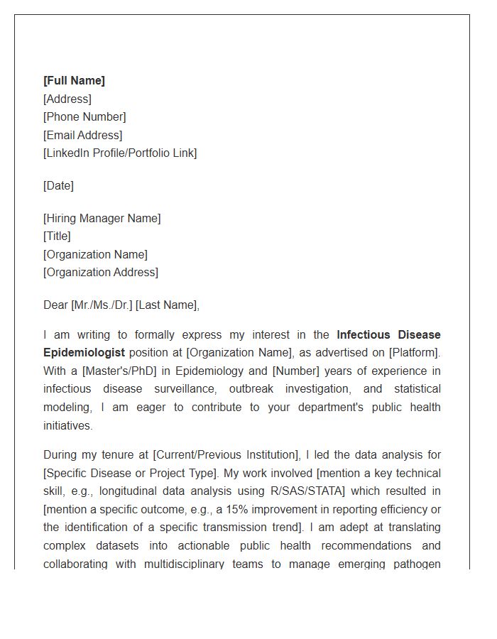 Infectious Disease Epidemiologist Cover Letter Template