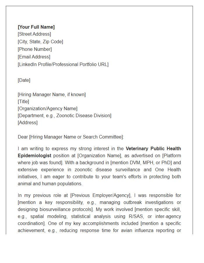 Veterinary Public Health Epidemiologist Cover Letter Template