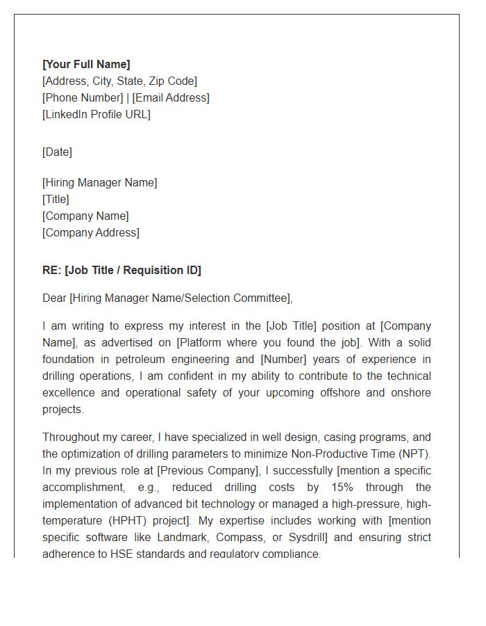 Drilling Operations Petroleum Engineer Cover Letter Template