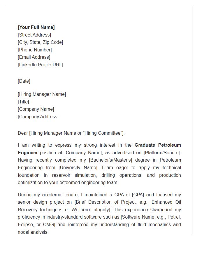 Graduate Petroleum Engineer Cover Letter Template