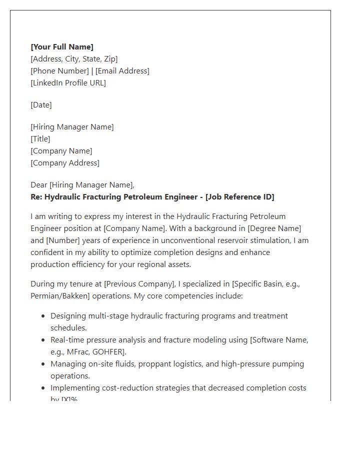 Hydraulic Fracturing Petroleum Engineer Cover Letter Template