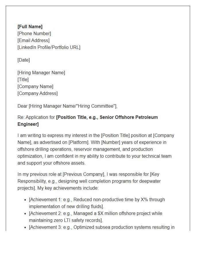 Offshore Petroleum Engineer Cover Letter Template