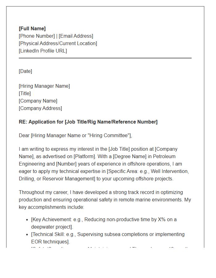 Offshore Rig Petroleum Engineer Cover Letter Template