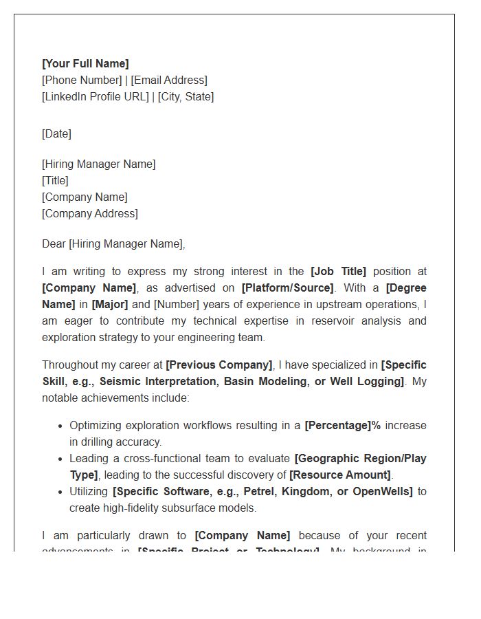 Oil And Gas Exploration Engineer Cover Letter Template